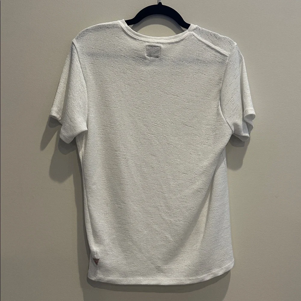 Guess White V-Neck Short Sleeve Knit Tee - Picture 5 of 5